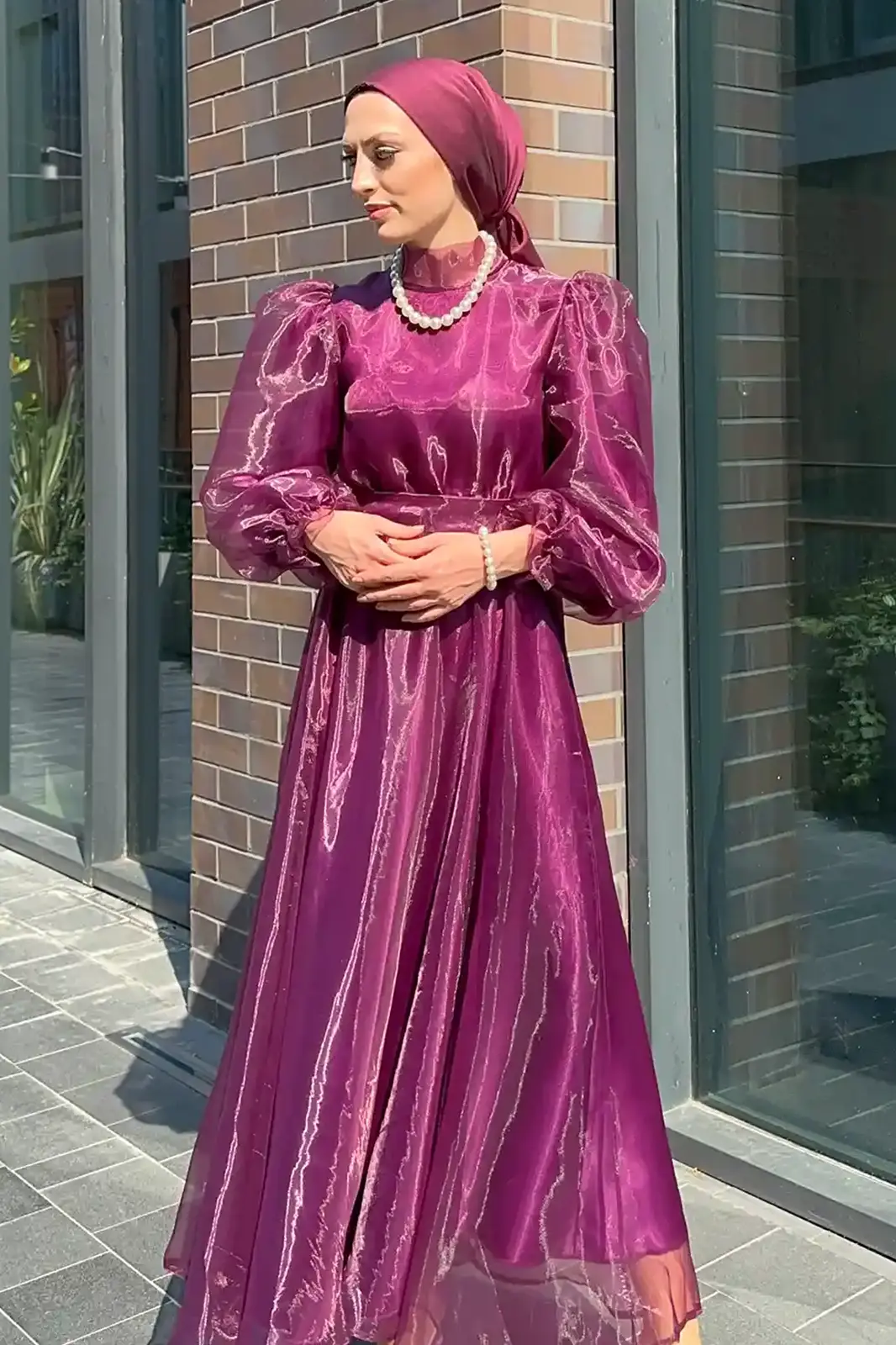 Altair - Organze Detaylı Abiye Elbise - Mor