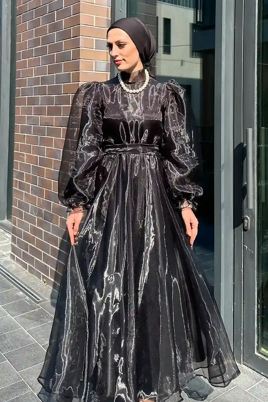 Altair - Organze Detaylı Abiye Elbise - Siyah