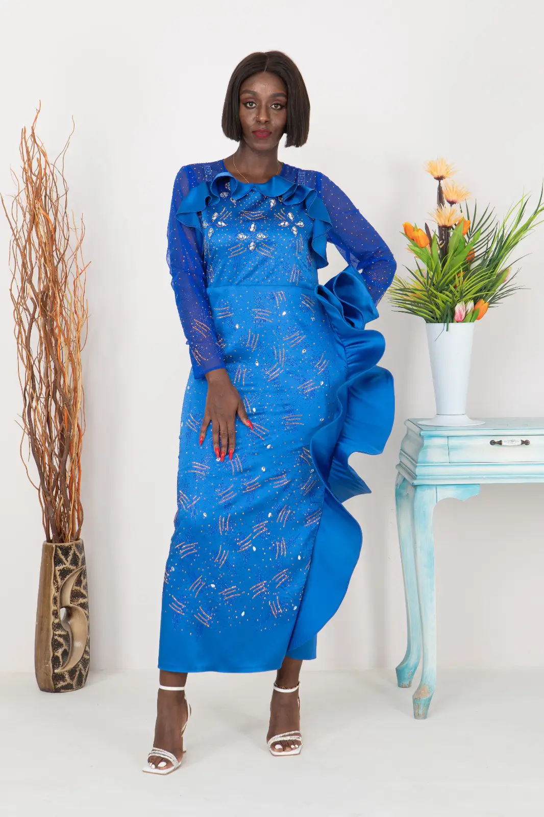 Castor - Badem ve Gold Taş Detaylı Elbise